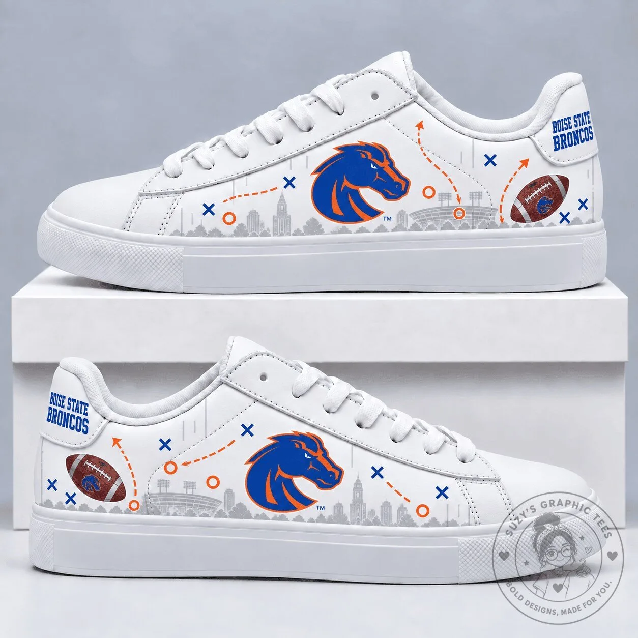 Boise State Broncos Football Team White Low-Top Sneakers