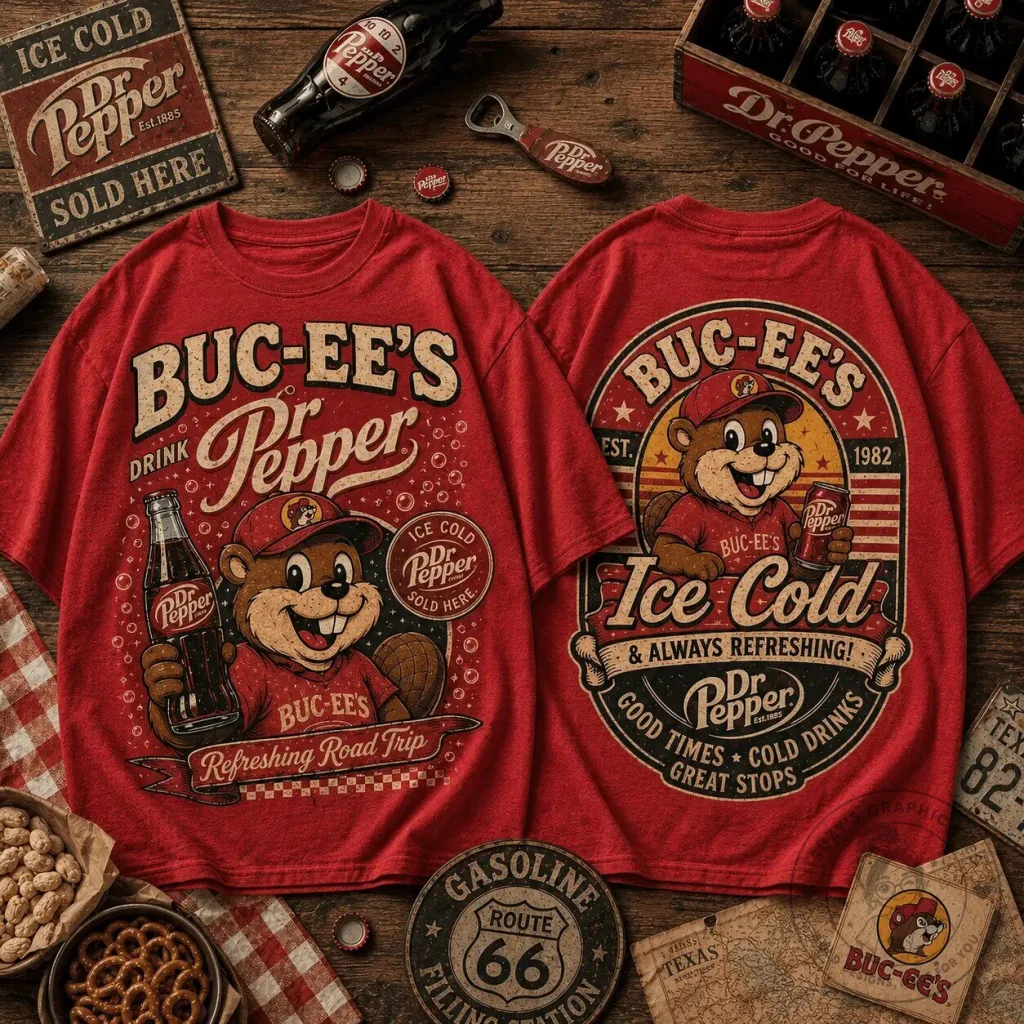 Buc-ee's Dr Pepper Ice Cold Refreshing Road Trip Graphic T-Shirt Buc-ee's Dr Pepper Ice Cold Refreshing Road Trip Graphic T-Shirt