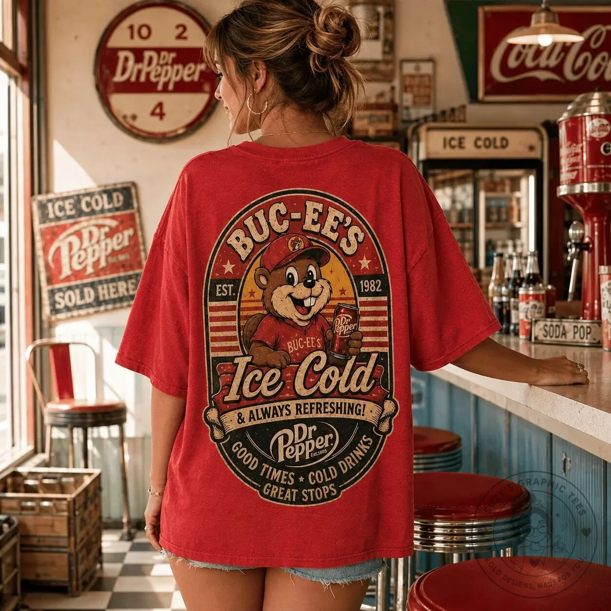 Buc-ee's Dr Pepper Ice Cold Refreshing Road Trip Graphic T-Shirt 10 Buc-ee