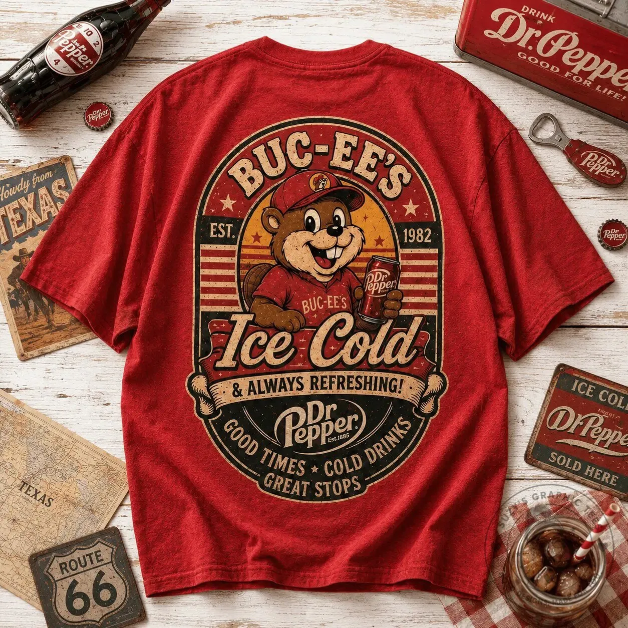 Buc-ee's Dr Pepper Ice Cold Refreshing Road Trip Graphic T-Shirt 12 Buc-ee