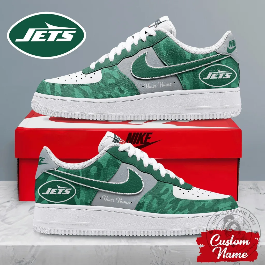 New York Jets NFL Team Logo Custom Name Camouflage Pattern Athletic Shoes New York Jets NFL Team Logo Custom Name Camouflage Pattern Athletic Shoes