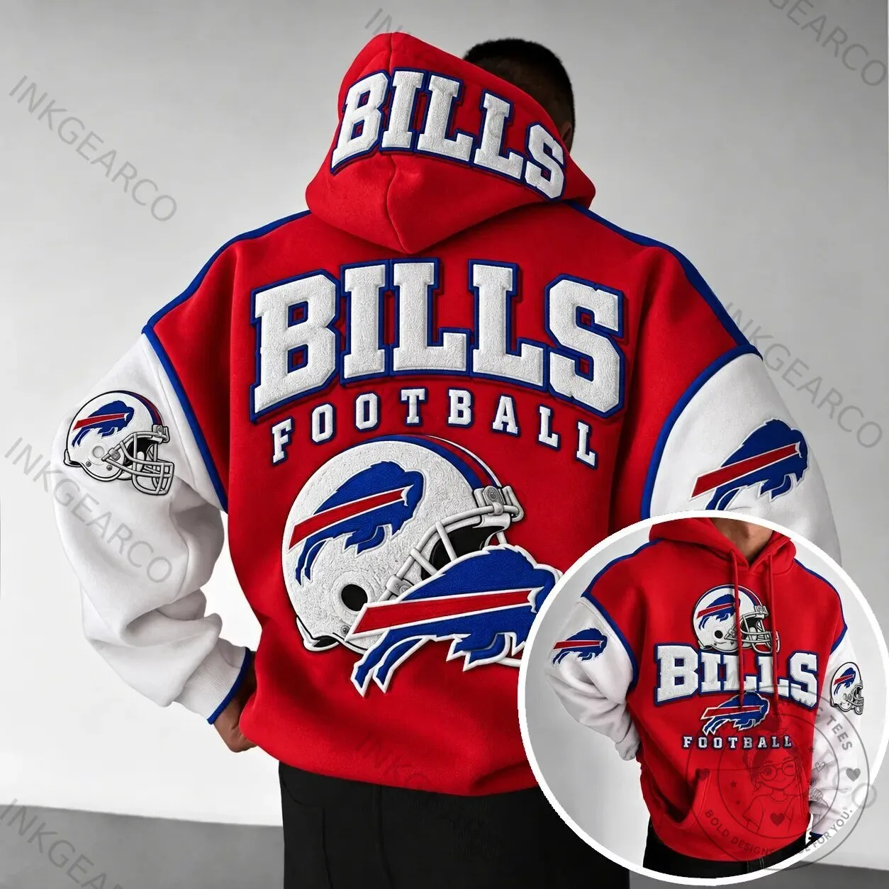 Buffalo Bills Football Team Logo Red and White Varsity Style Hoodie