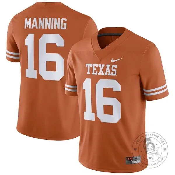 Texas Longhorns Arch Manning Football Jersey Number 16 NCAA College Apparel