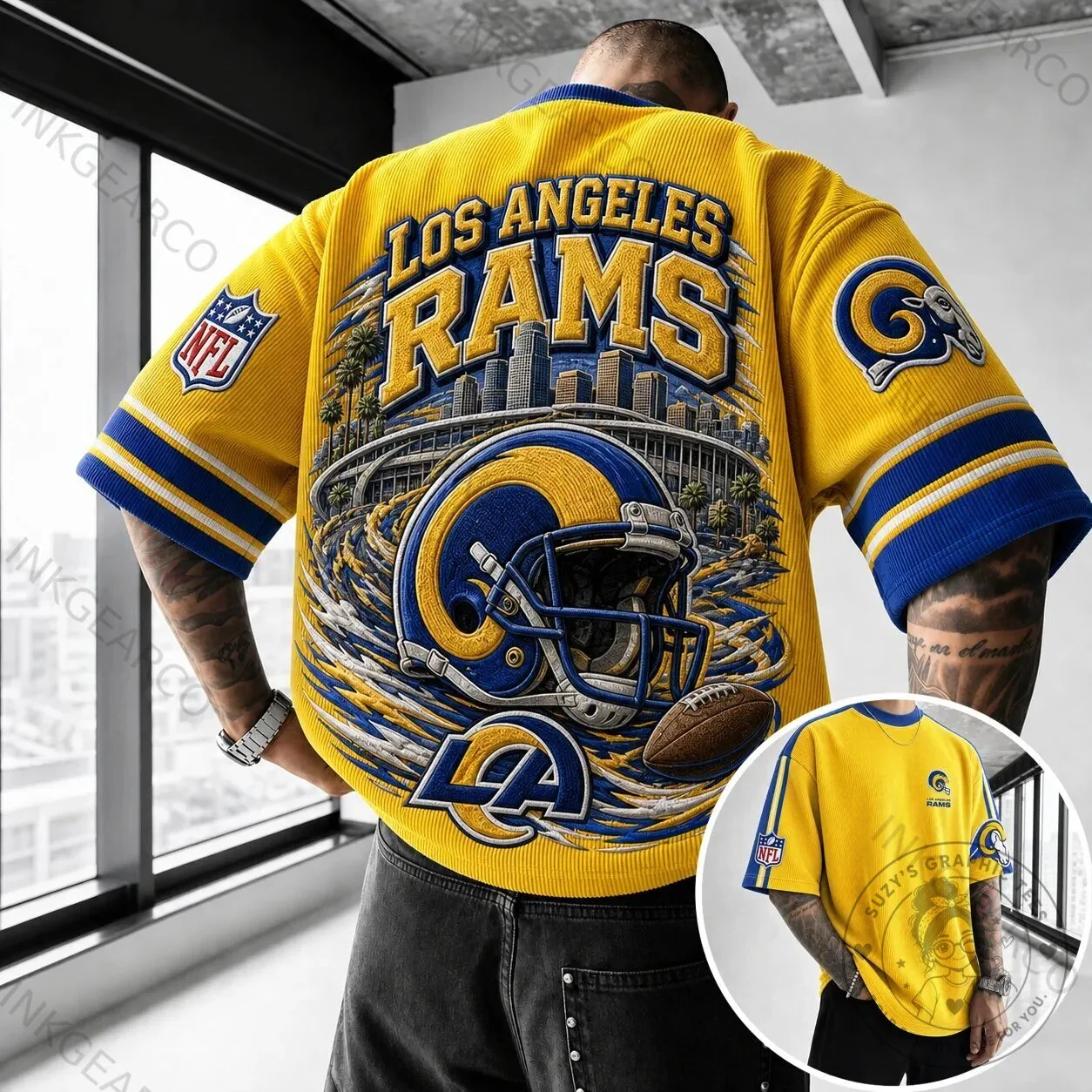 Los Angeles Rams Football Team Yellow Short Sleeve Fan Apparel T-Shirt