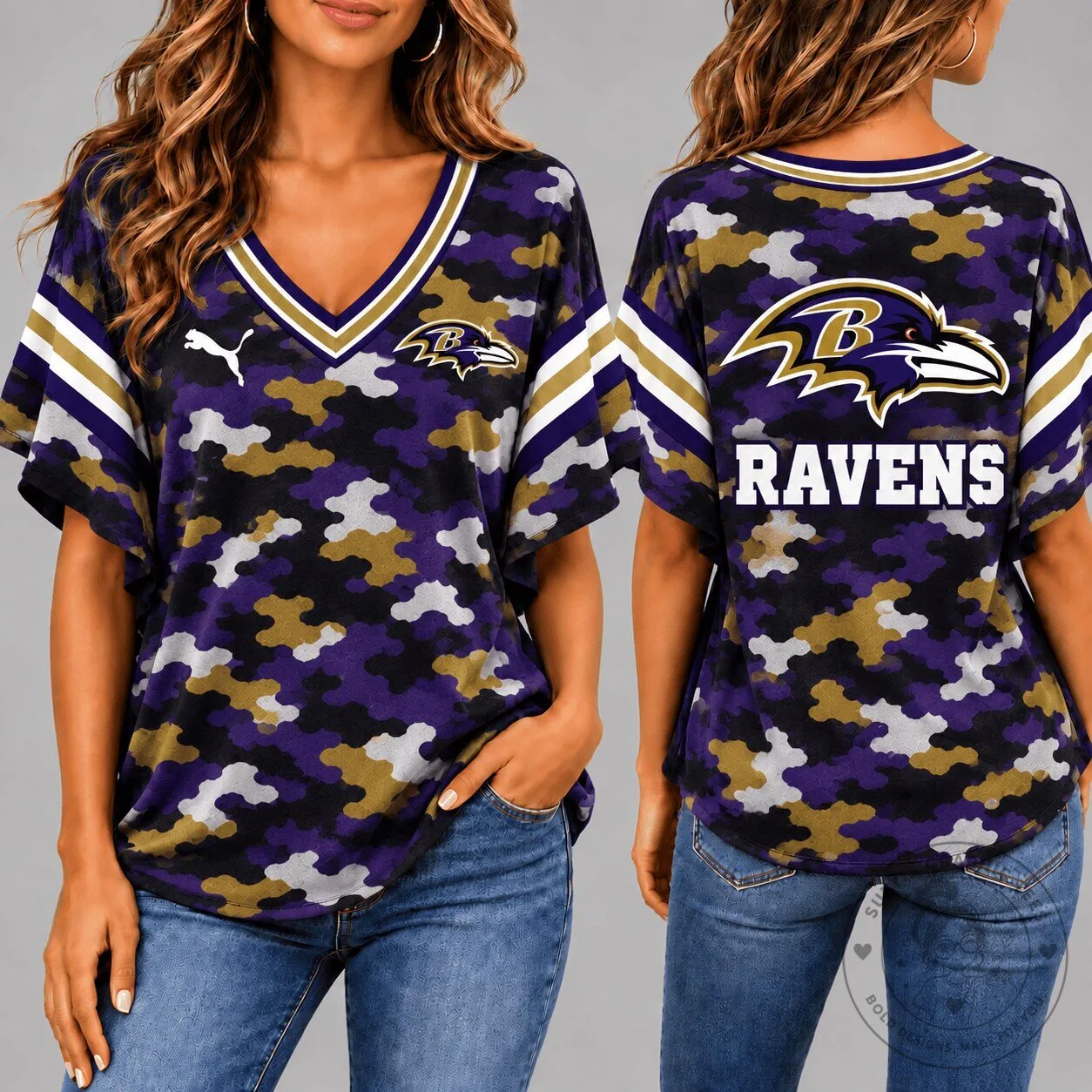 Baltimore Ravens Women's Camouflage Pattern Short Sleeve Football Jersey