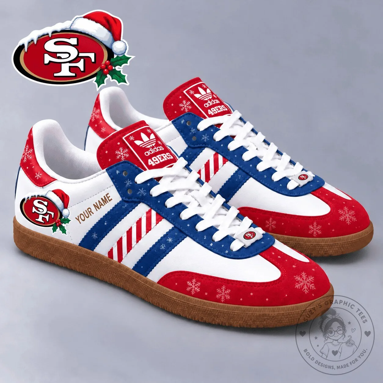 San Francisco 49ers Christmas Holiday Custom Name Samba Shoes