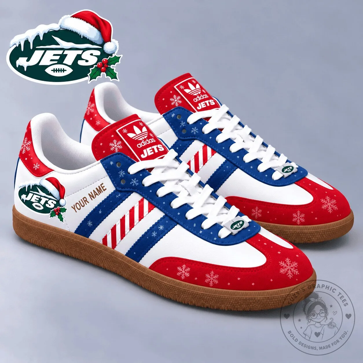 New York Jets Christmas Holiday Snowflake Custom Name Adidas Samba Shoes