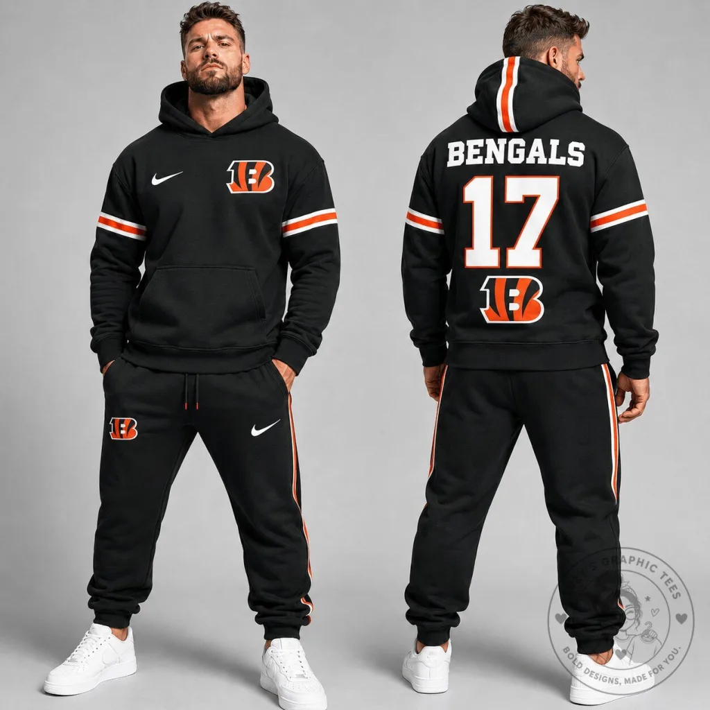 Cincinnati Bengals NFL Custom Black Hoodie and Jogger Sweatpants Set Cincinnati Bengals NFL Custom Black Hoodie and Jogger Sweatpants Set