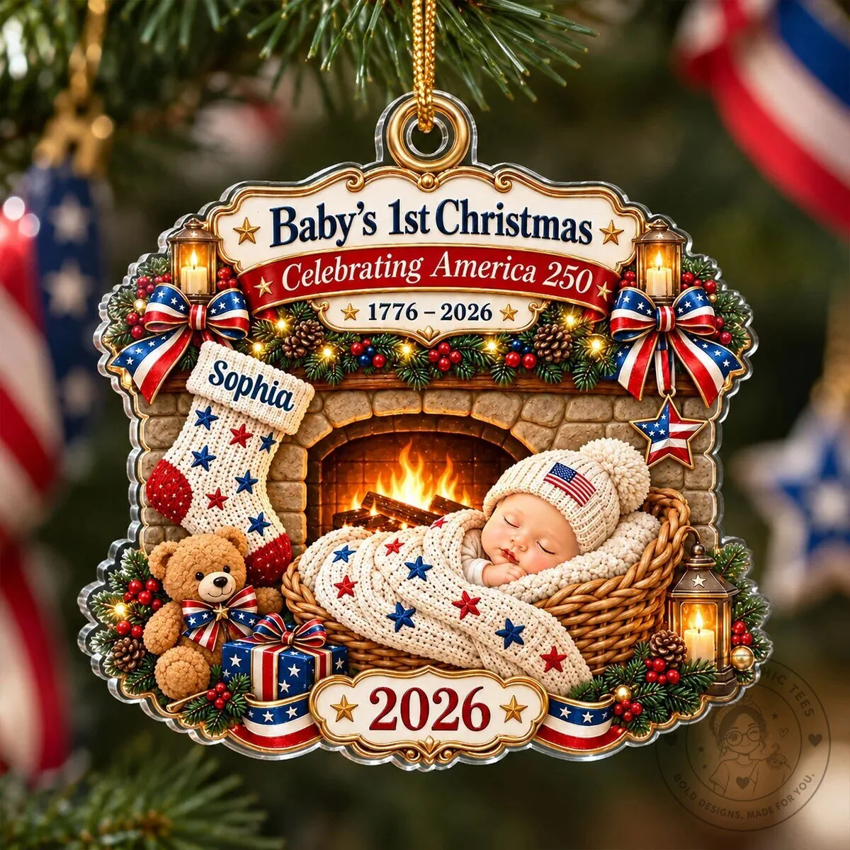 Baby's First Christmas Celebrating America 250th Anniversary Personalized Ornament