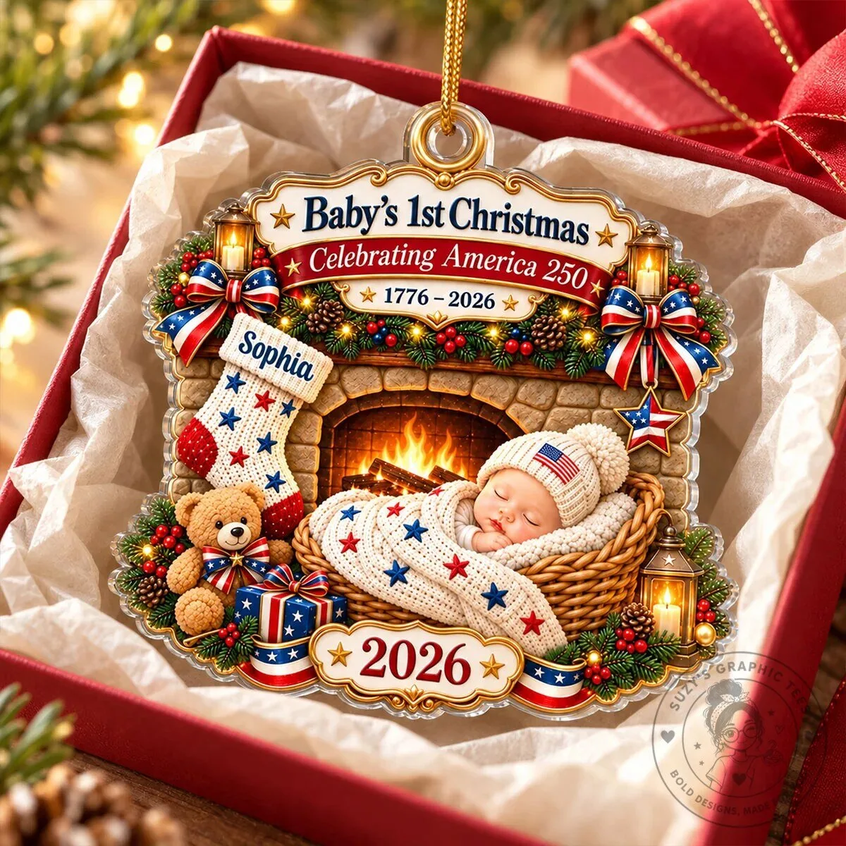 Baby's First Christmas Celebrating America 250th Anniversary Personalized Ornament 13 Baby