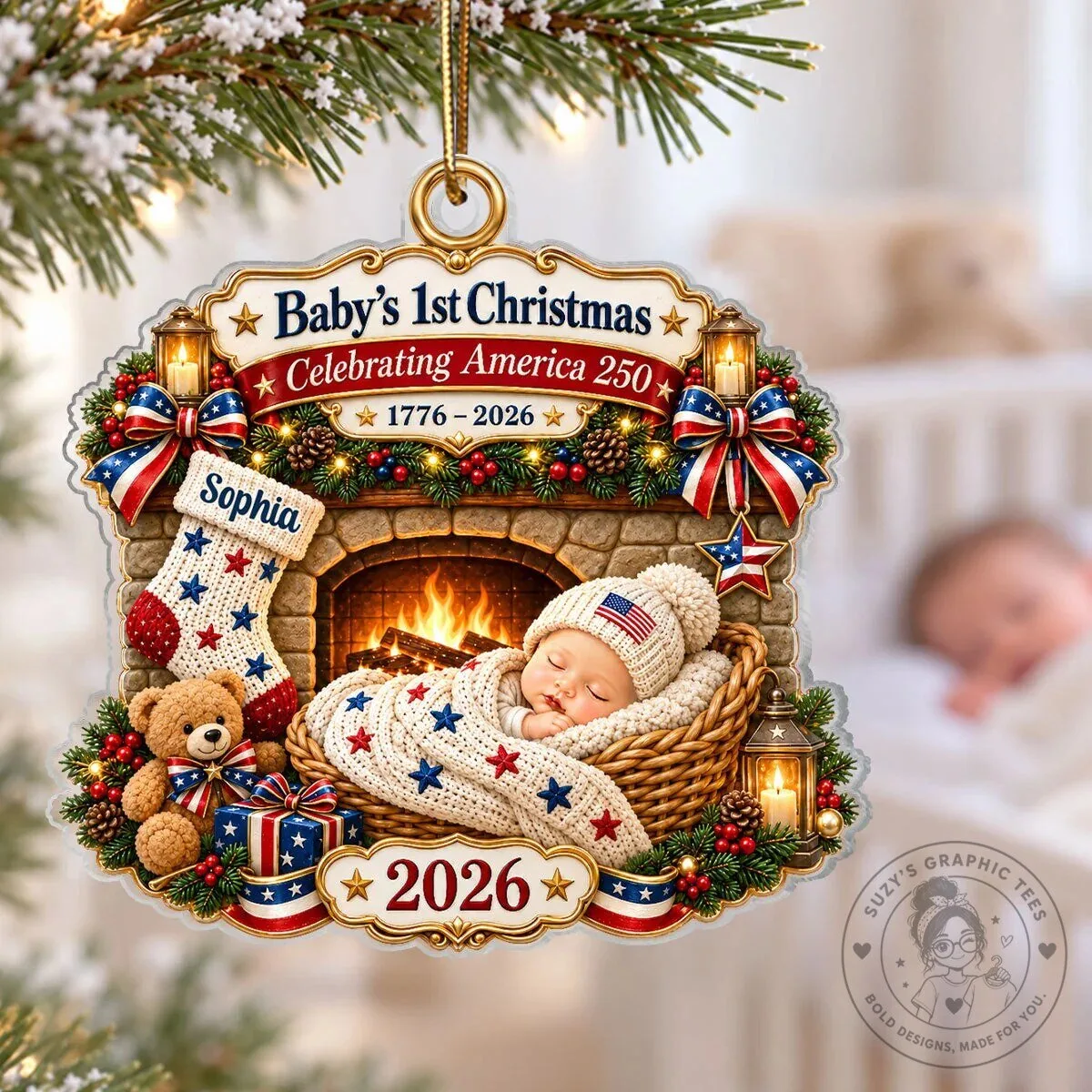 Baby's First Christmas Celebrating America 250th Anniversary Personalized Ornament 14 Baby