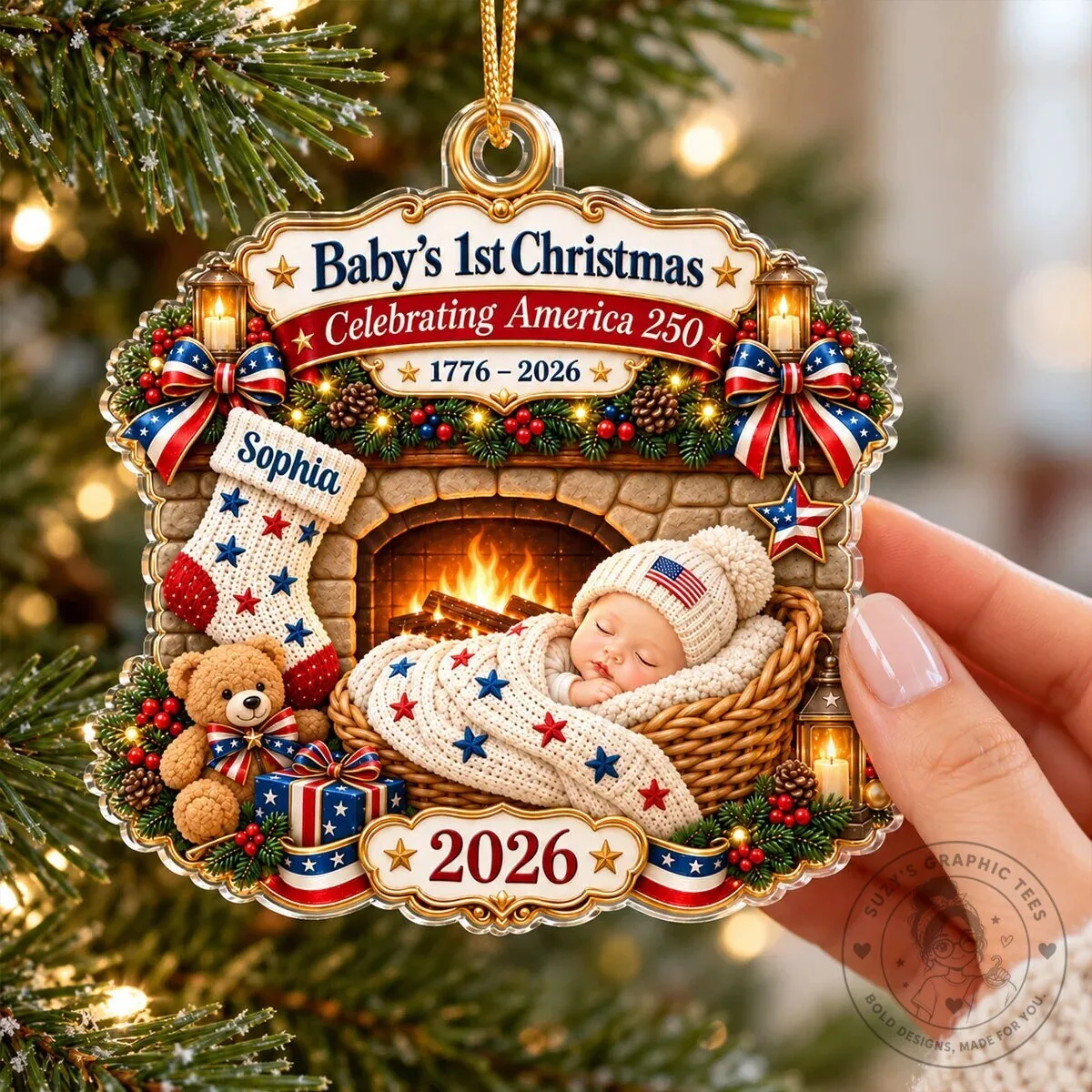 Baby's First Christmas Celebrating America 250th Anniversary Personalized Ornament 15 Baby