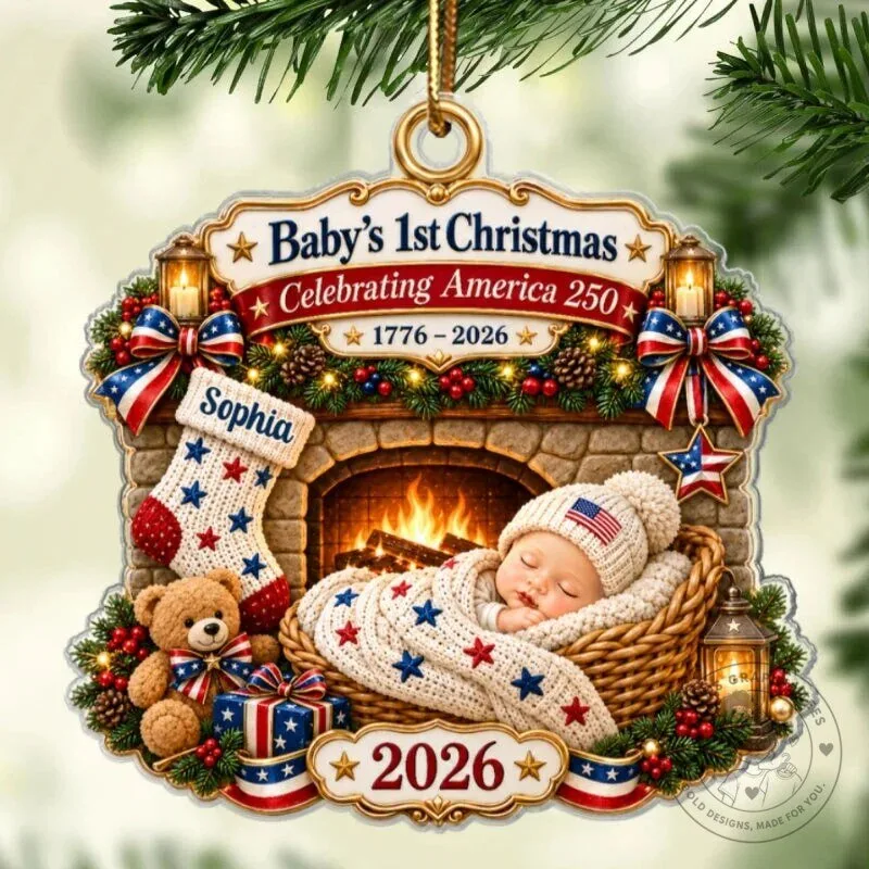 Baby's First Christmas Celebrating America 250th Anniversary Personalized Ornament 16 Baby