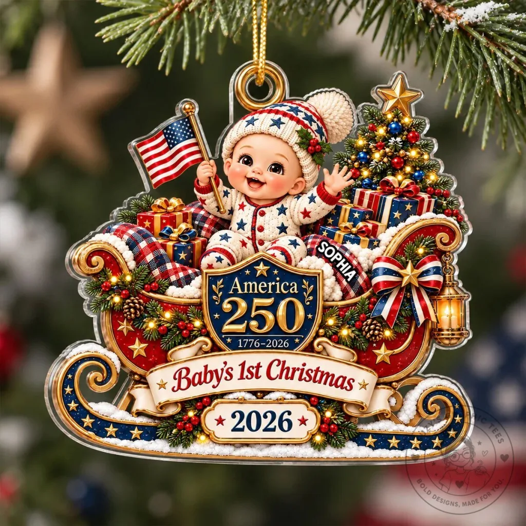 Baby's First Christmas 2026 America 250th Bicentennial Sleigh Ornament Baby's First Christmas 2026 America 250th Bicentennial Sleigh Ornament