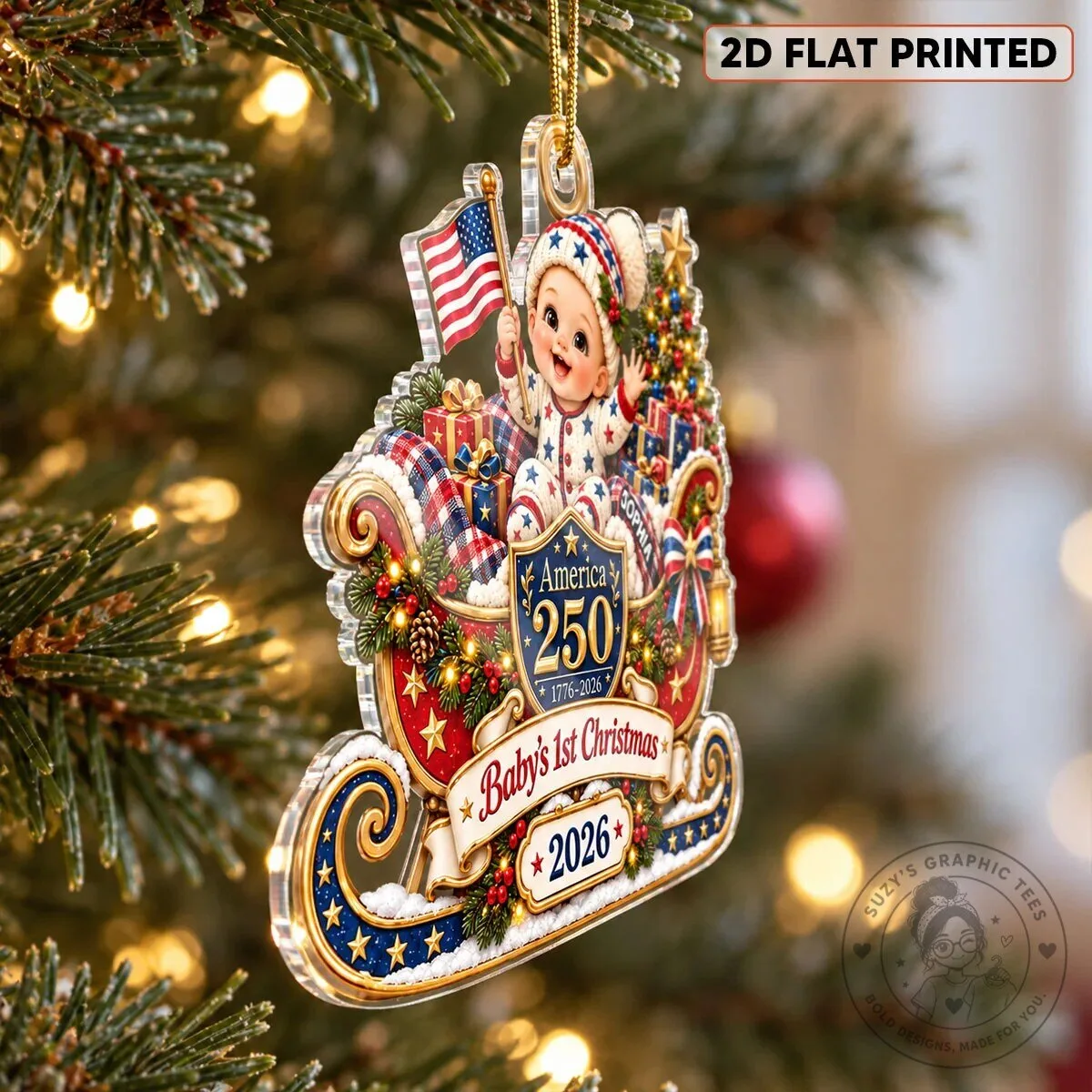 Baby's First Christmas 2026 America 250th Bicentennial Sleigh Ornament 12 Baby