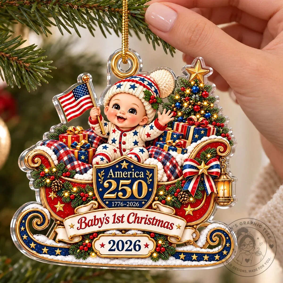 Baby's First Christmas 2026 America 250th Bicentennial Sleigh Ornament 16 Baby