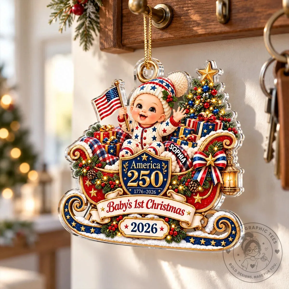 Baby's First Christmas 2026 America 250th Bicentennial Sleigh Ornament 17 Baby