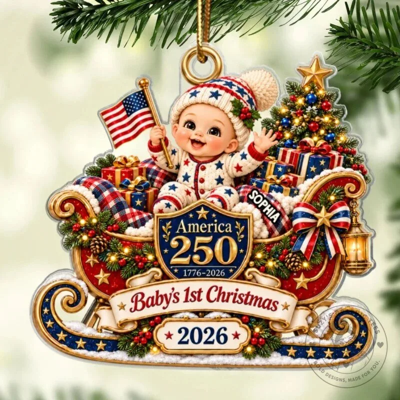 Baby's First Christmas 2026 America 250th Bicentennial Sleigh Ornament 18 Baby