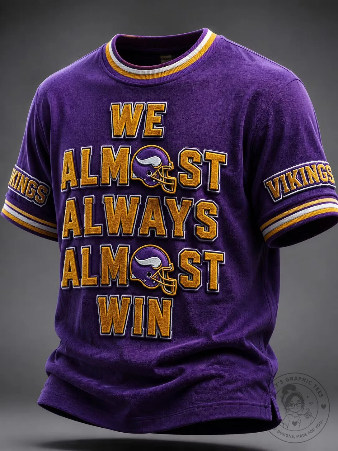 Minnesota Vikings We Almost Always Almost Win Purple Football T-Shirt