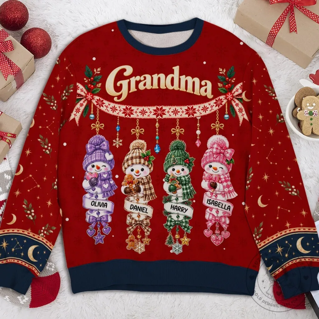 Personalized Grandma's Little Snowmen Christmas Holiday Sweatshirt Personalized Grandma's Little Snowmen Christmas Holiday Sweatshirt