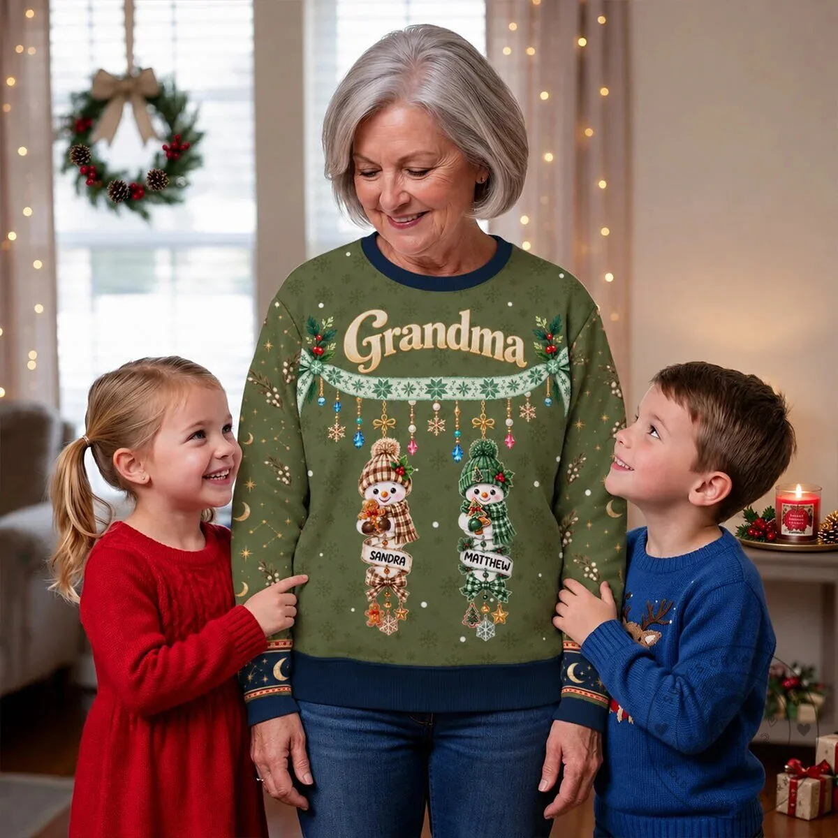 Personalized Grandma's Little Snowmen Christmas Holiday Sweatshirt 12 Personalized Grandma