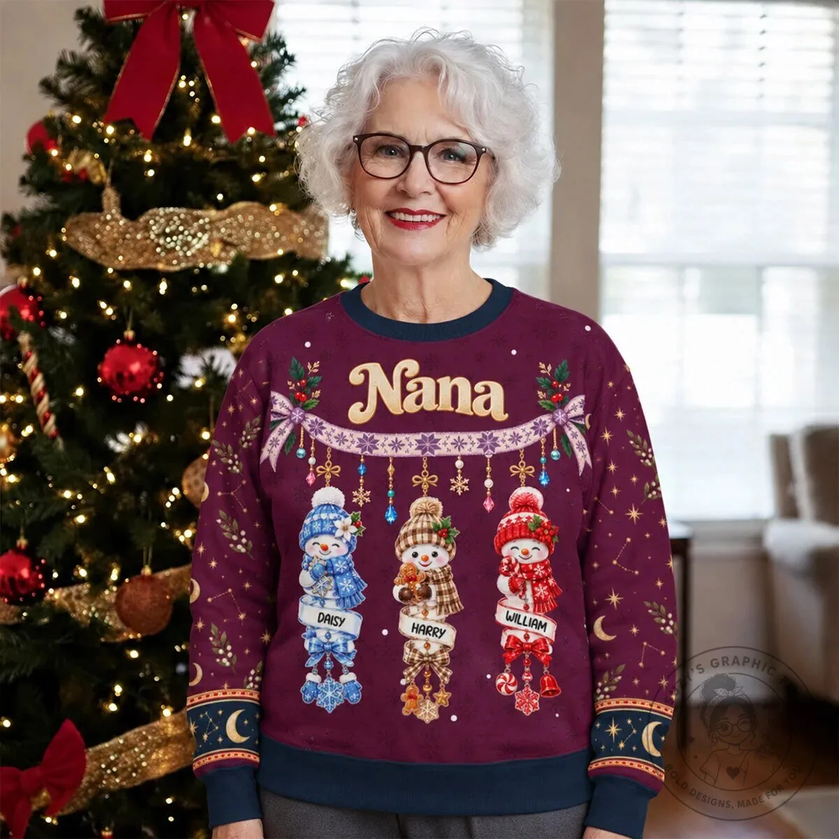 Personalized Grandma's Little Snowmen Christmas Holiday Sweatshirt 14 Personalized Grandma