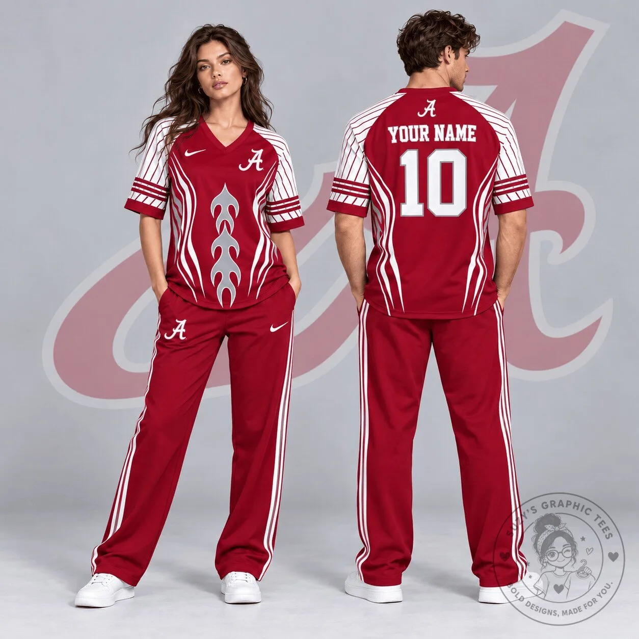 Alabama Crimson Tide NCAA Flame Stripe Personalized V-Neck Jersey