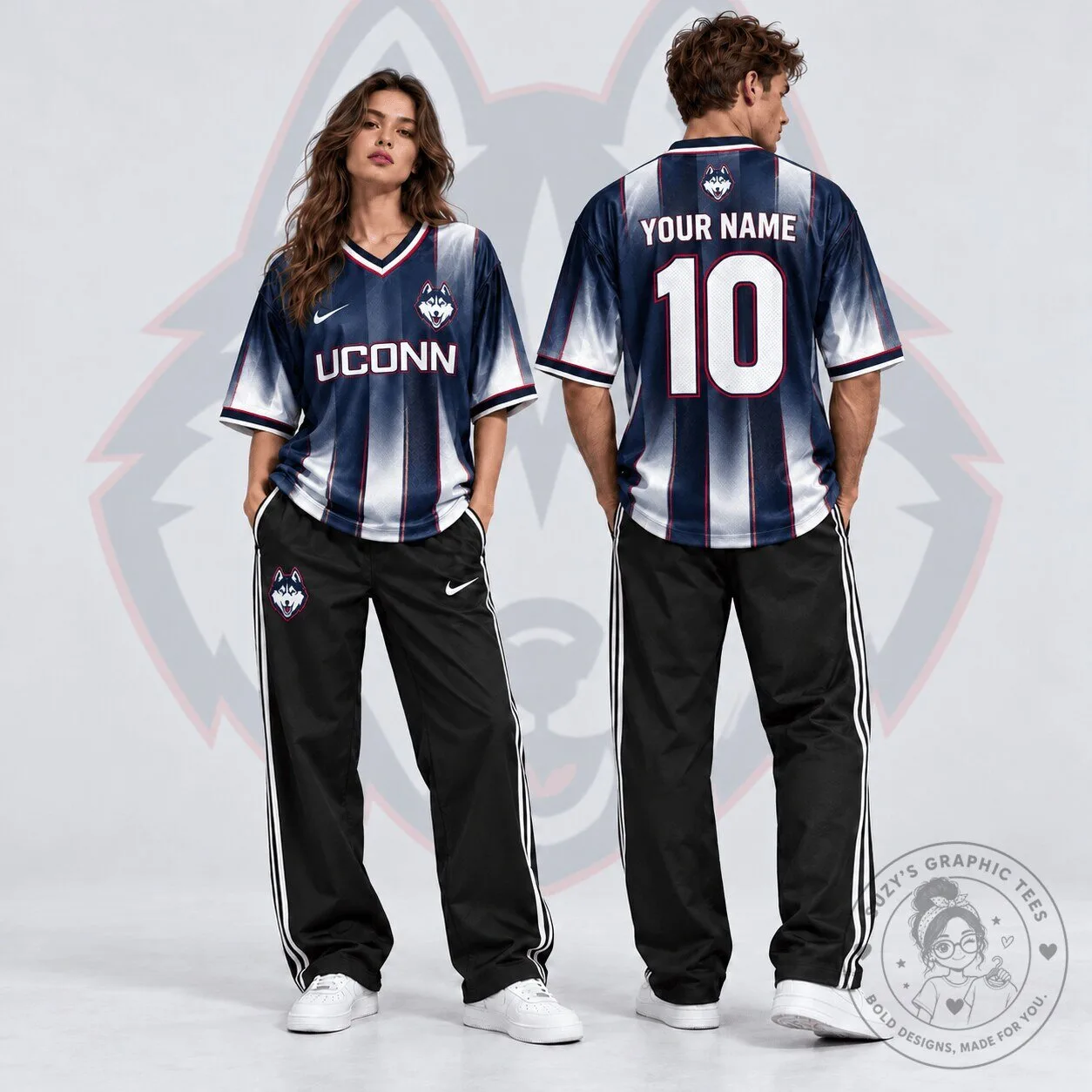 UConn Huskies Personalized Gradient V-Neck NCAA Football Jersey