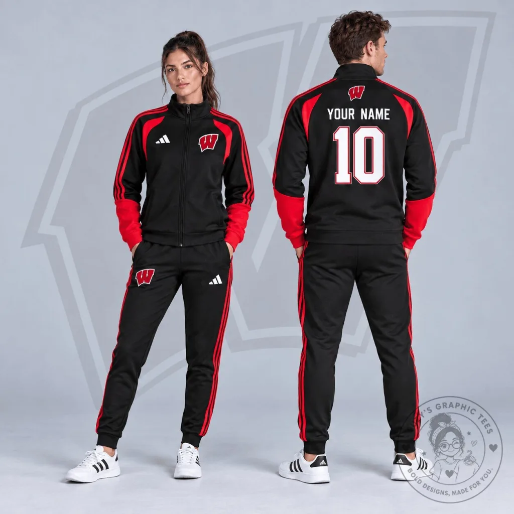 Wisconsin Badgers Personalized Varsity Stripe Full-Zip Tracksuit Jacket Wisconsin Badgers Personalized Varsity Stripe Full-Zip Tracksuit Jacket