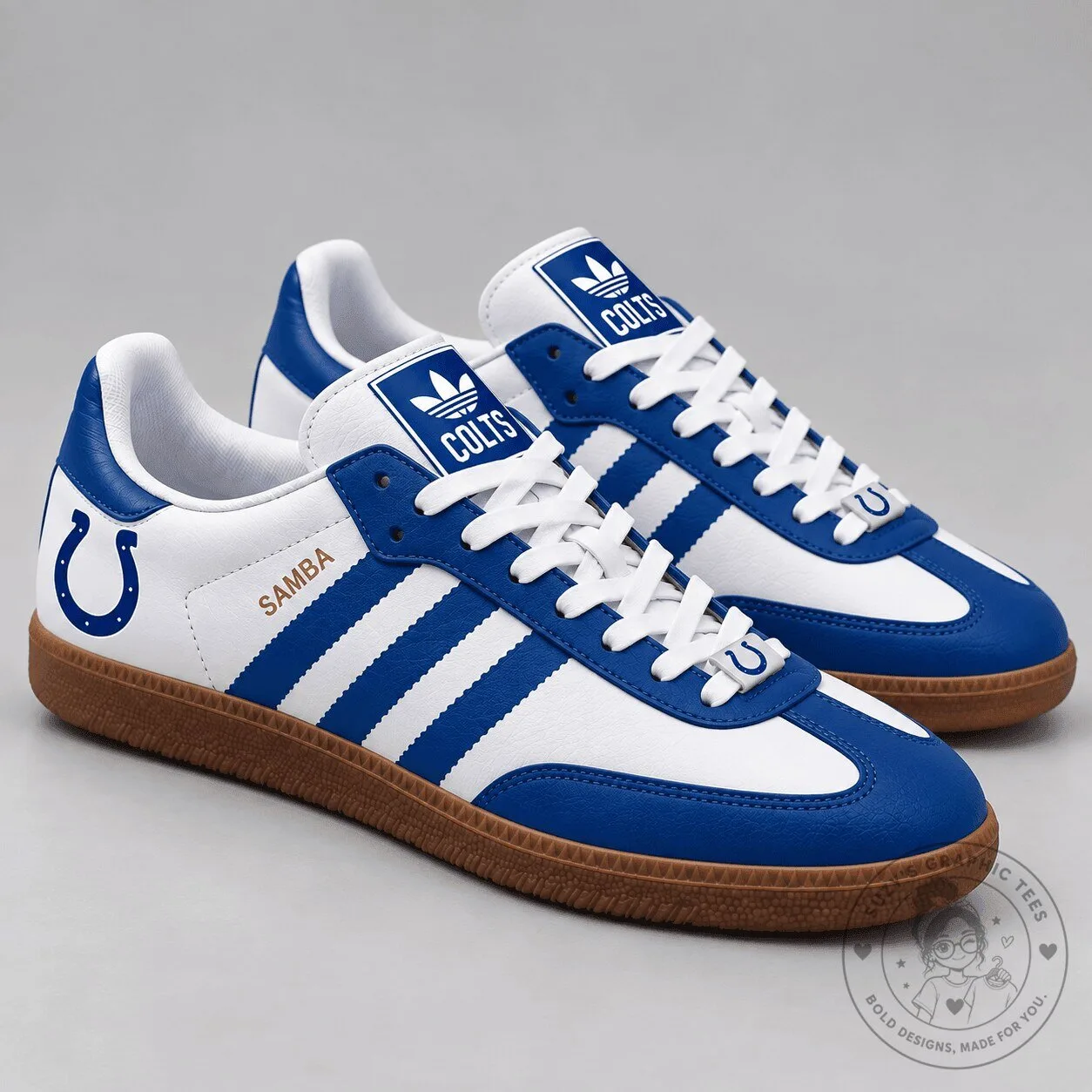 Samba Style Shoes Featuring Indianapolis Colts Team Logo in White and Blue