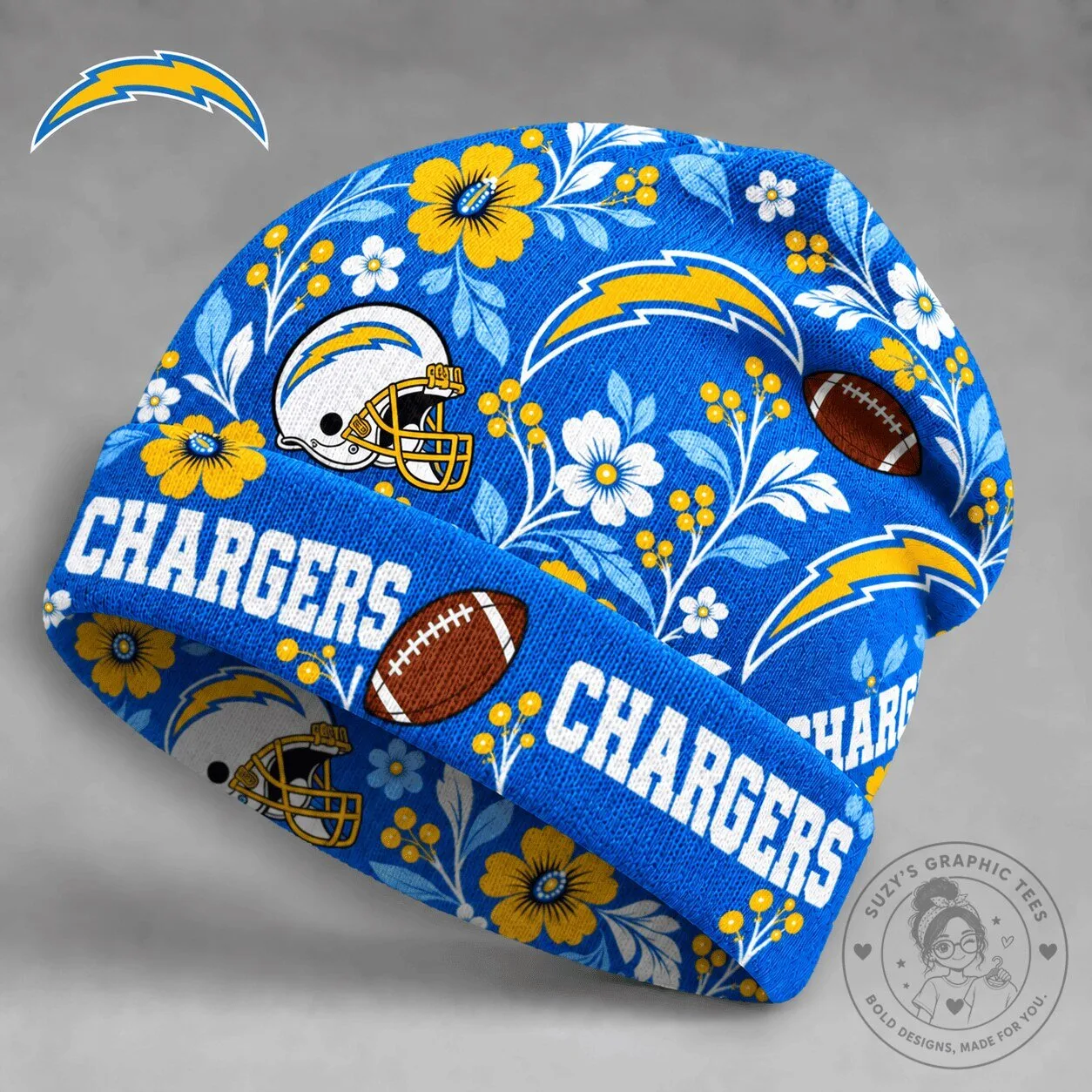 Los Angeles Chargers Floral Team Pride Beanie Hat