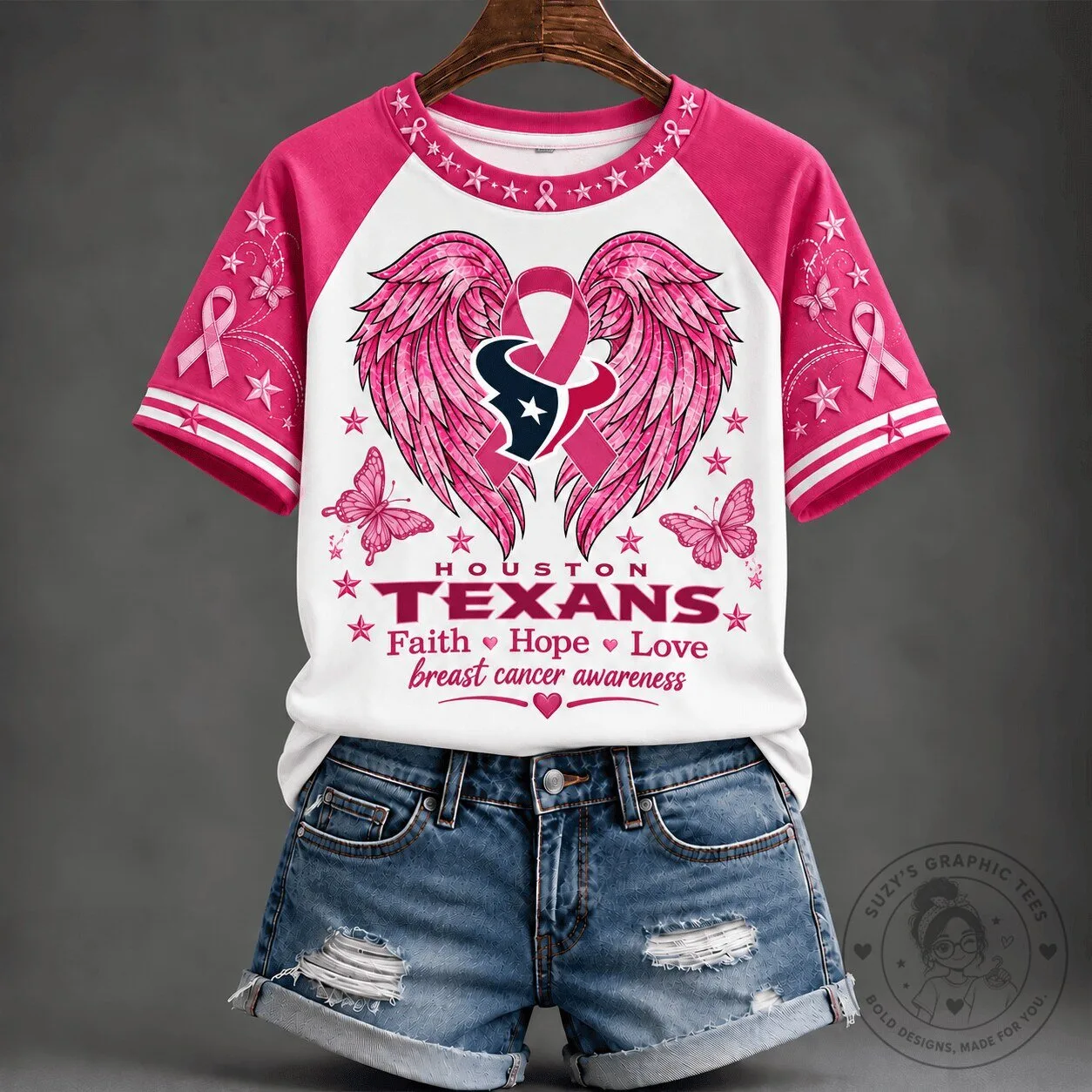 Houston Texans Faith Hope Love Breast Cancer Awareness Pink T-Shirt