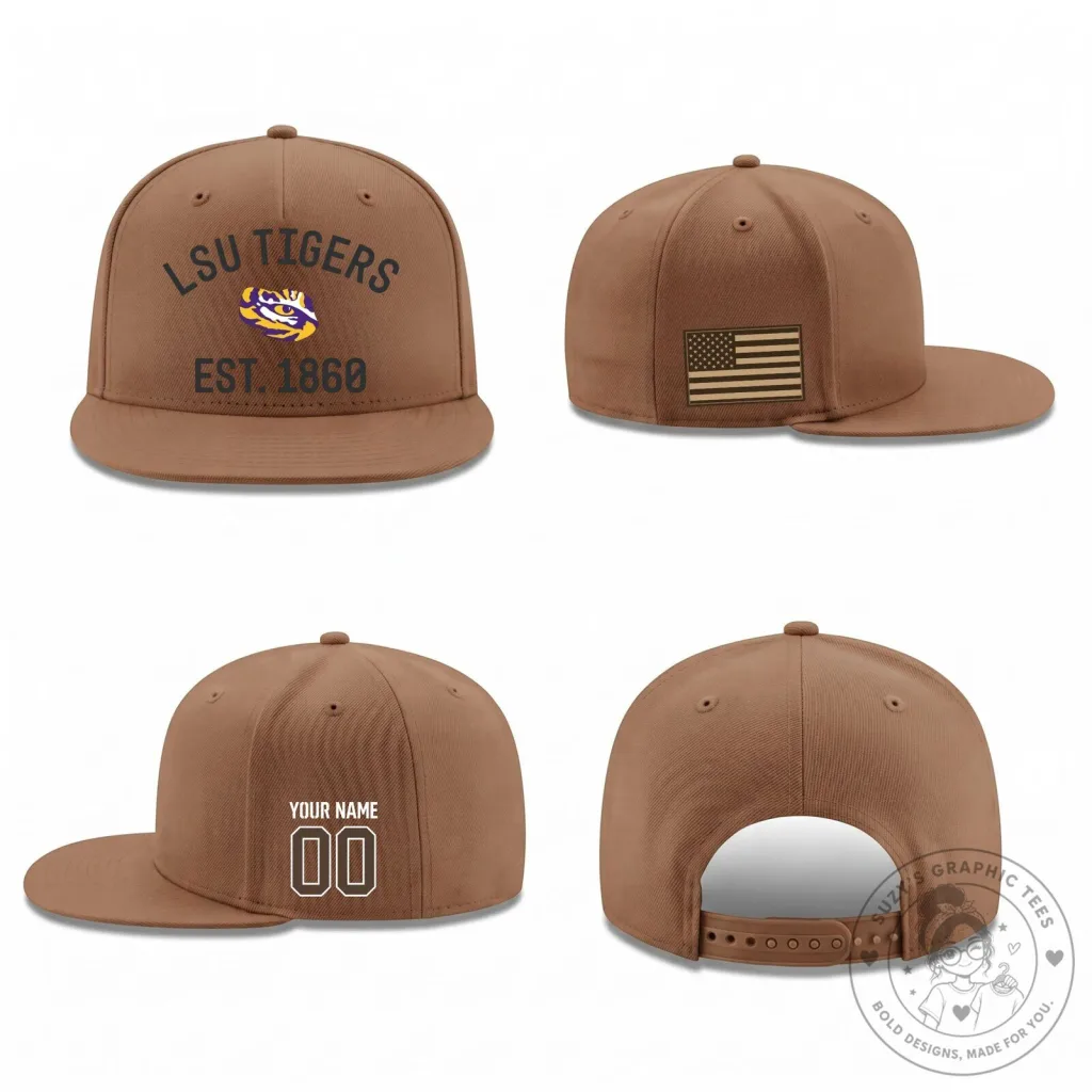 Louisiana State University Tigers Personalized Military Flat Bill Snapback Cap Hat Louisiana State University Tigers Personalized Military Flat Bill Snapback Cap Hat