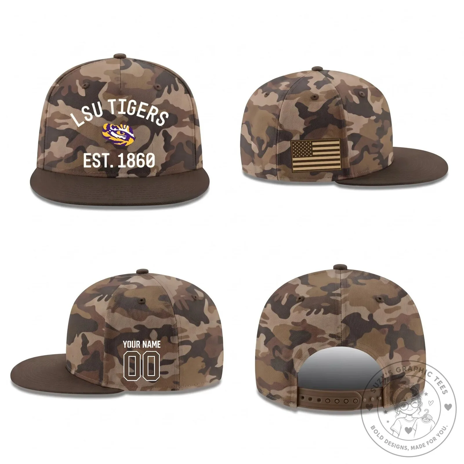 Louisiana State University Tigers Personalized Military Flat Bill Snapback Cap Hat 8 Louisiana State University Tigers Personalized Military Flat Bill Snapback Cap Hat