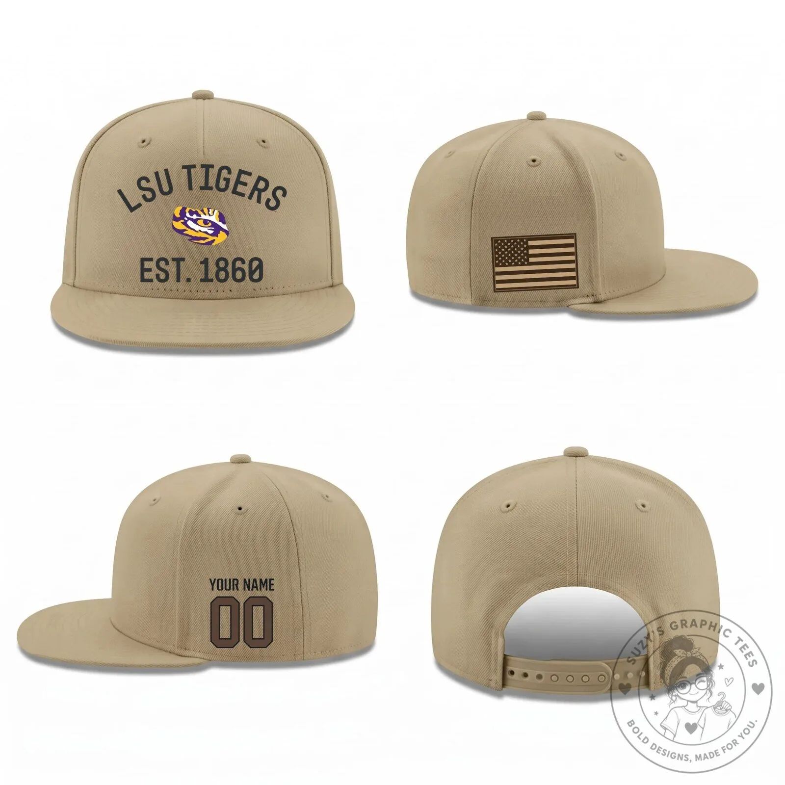 Louisiana State University Tigers Personalized Military Flat Bill Snapback Cap Hat 9 Louisiana State University Tigers Personalized Military Flat Bill Snapback Cap Hat