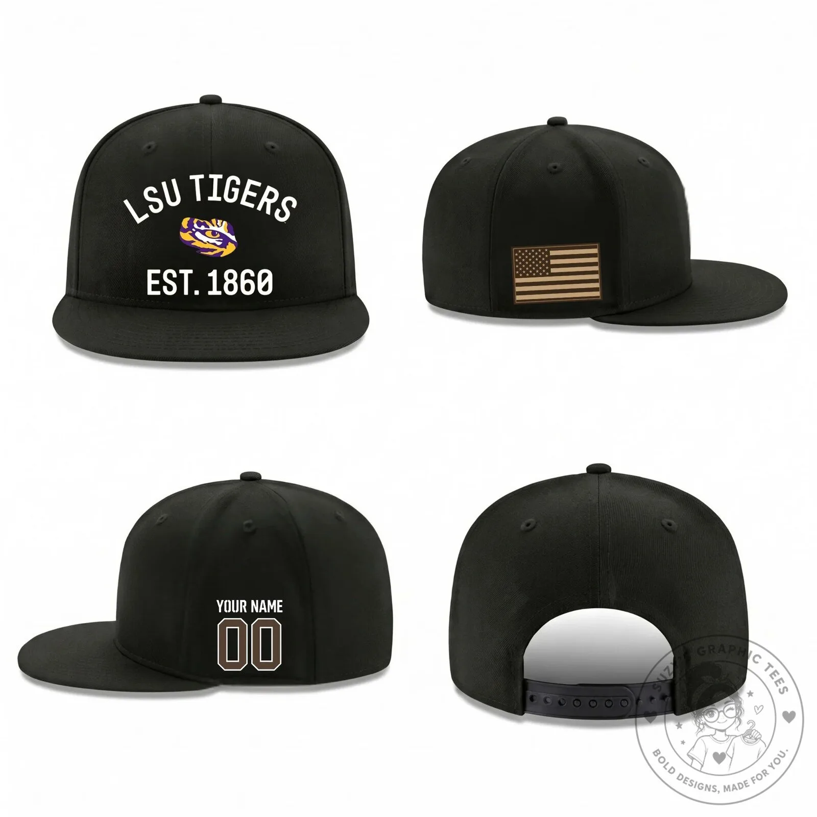Louisiana State University Tigers Personalized Military Flat Bill Snapback Cap Hat 10 Louisiana State University Tigers Personalized Military Flat Bill Snapback Cap Hat