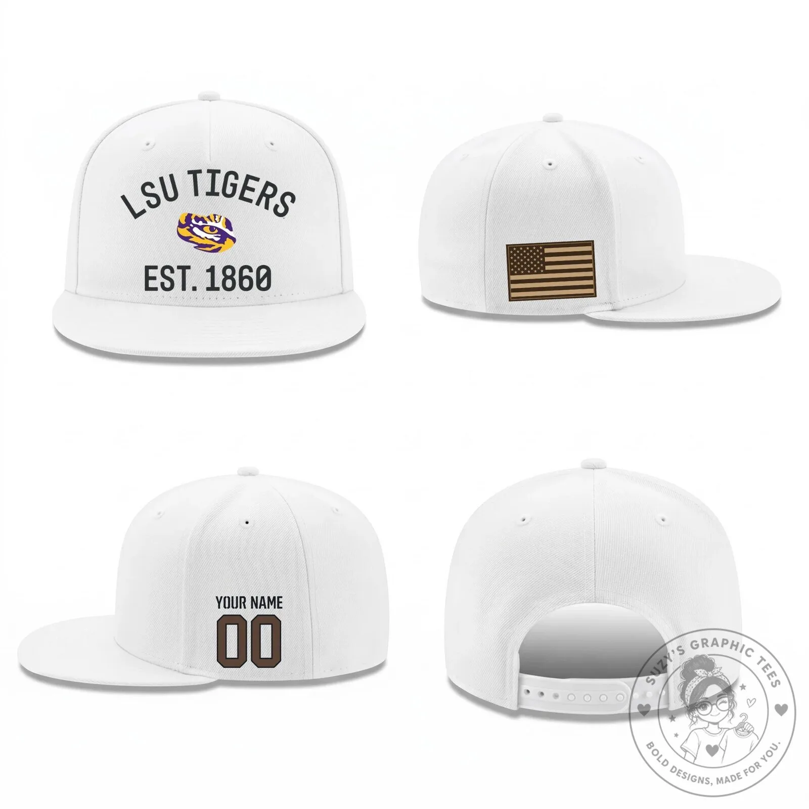 Louisiana State University Tigers Personalized Military Flat Bill Snapback Cap Hat 11 Louisiana State University Tigers Personalized Military Flat Bill Snapback Cap Hat