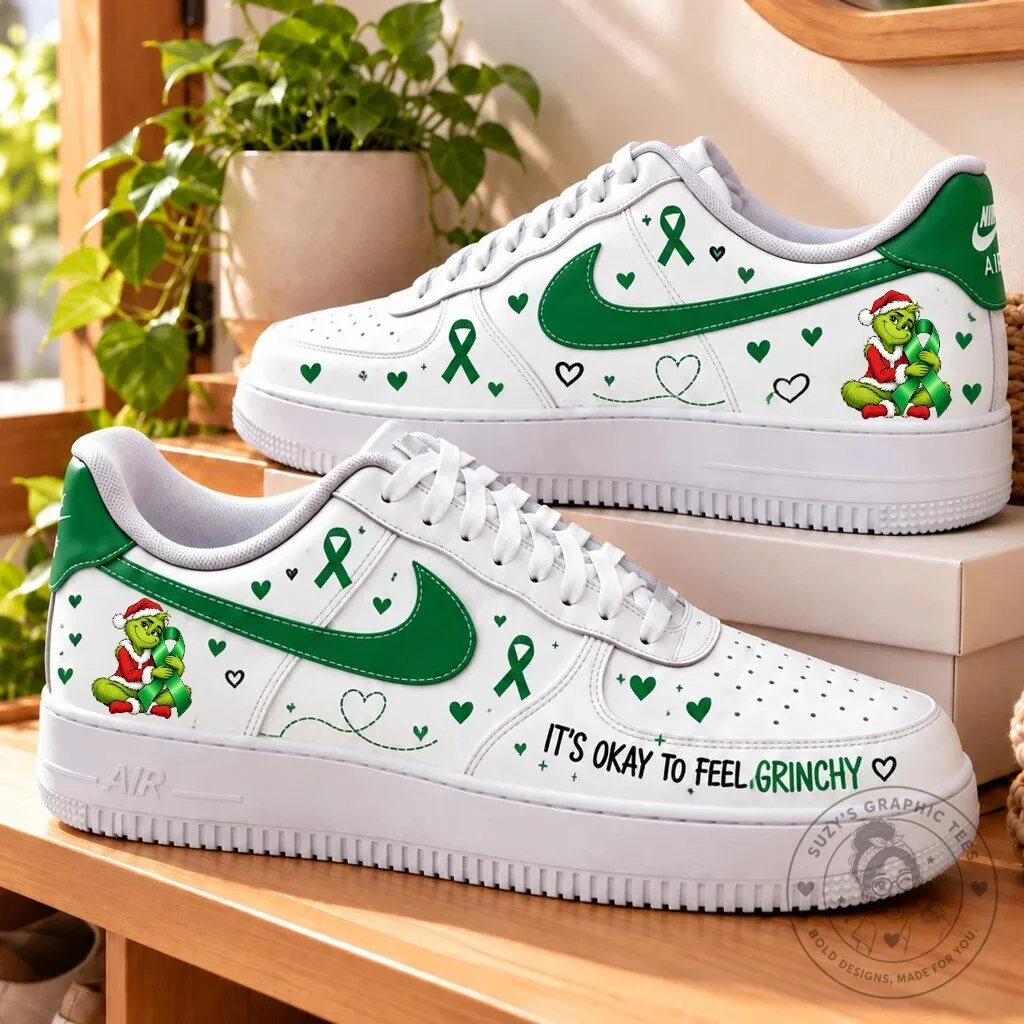 Mental Health Awareness Grinch It's Okay To Feel Grinchy Green Ribbon Shoes