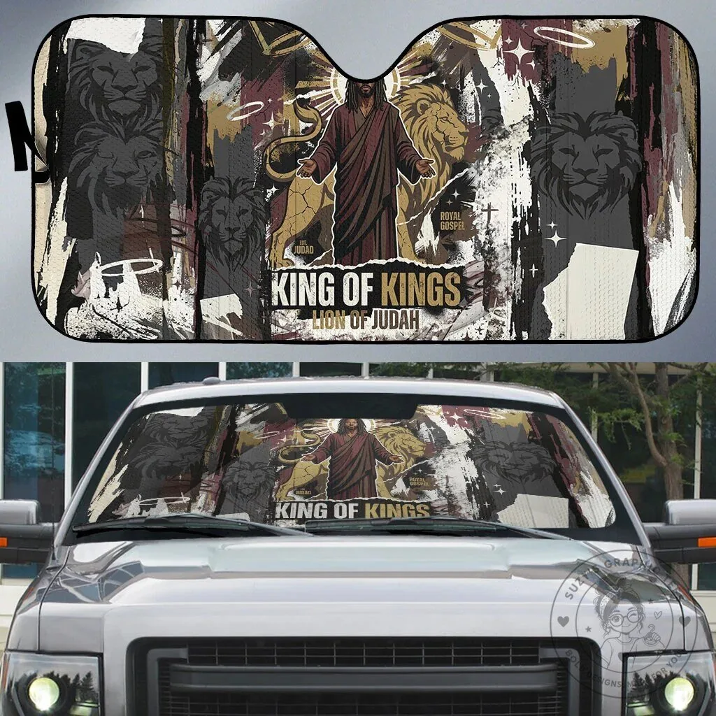 King of Kings Lion of Judah Jesus Christ Religious Faith Car Sunshade