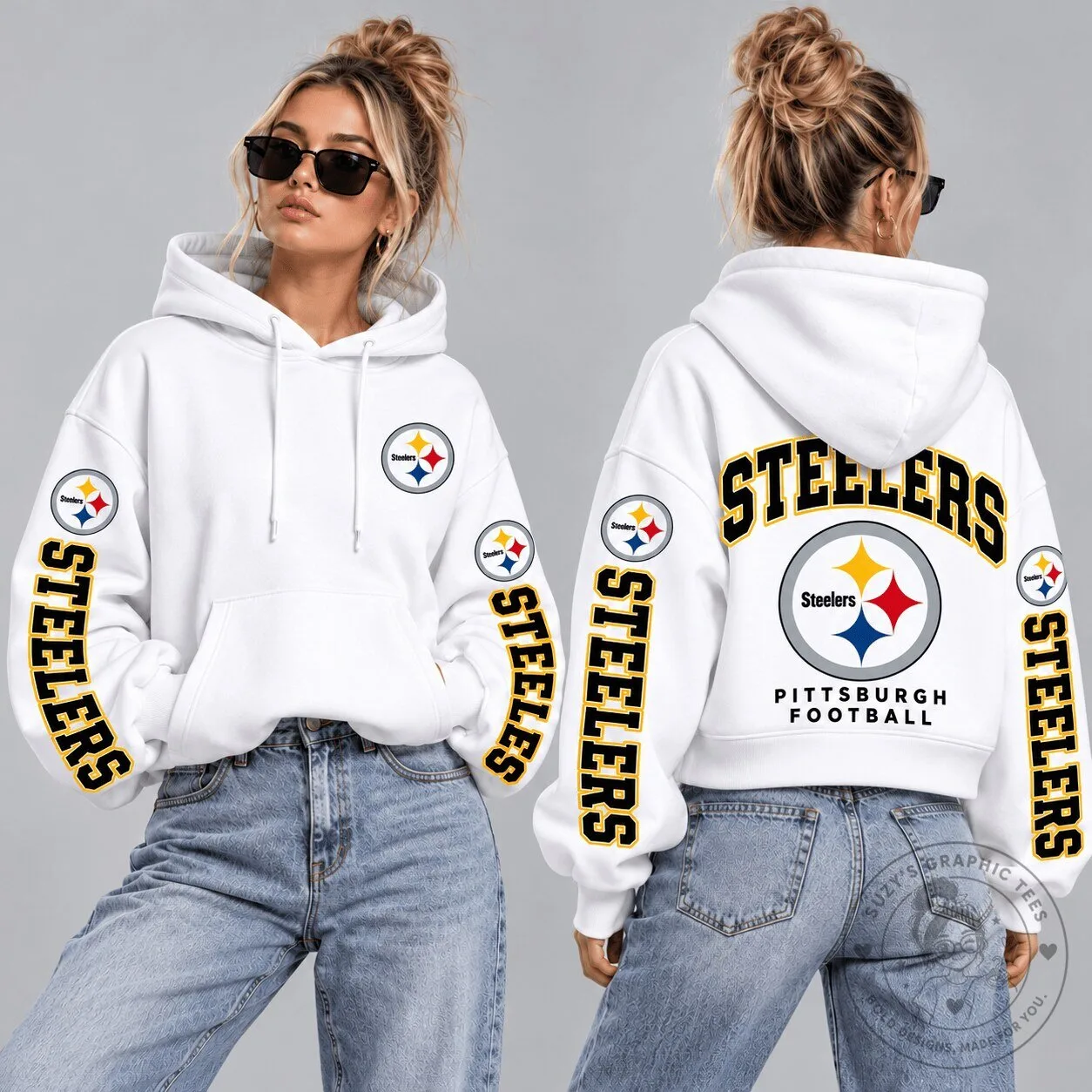 Pittsburgh Steelers Football Team Logo White Cropped Hoodie for Women