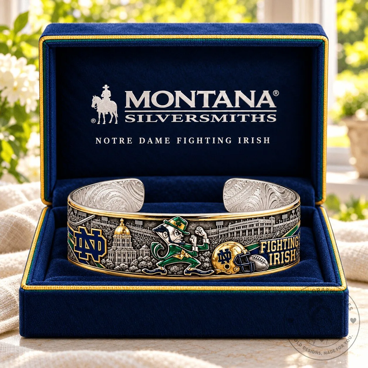 Notre Dame Fighting Irish Sculpted Collector Cuff Bracelet by Montana Silversmiths