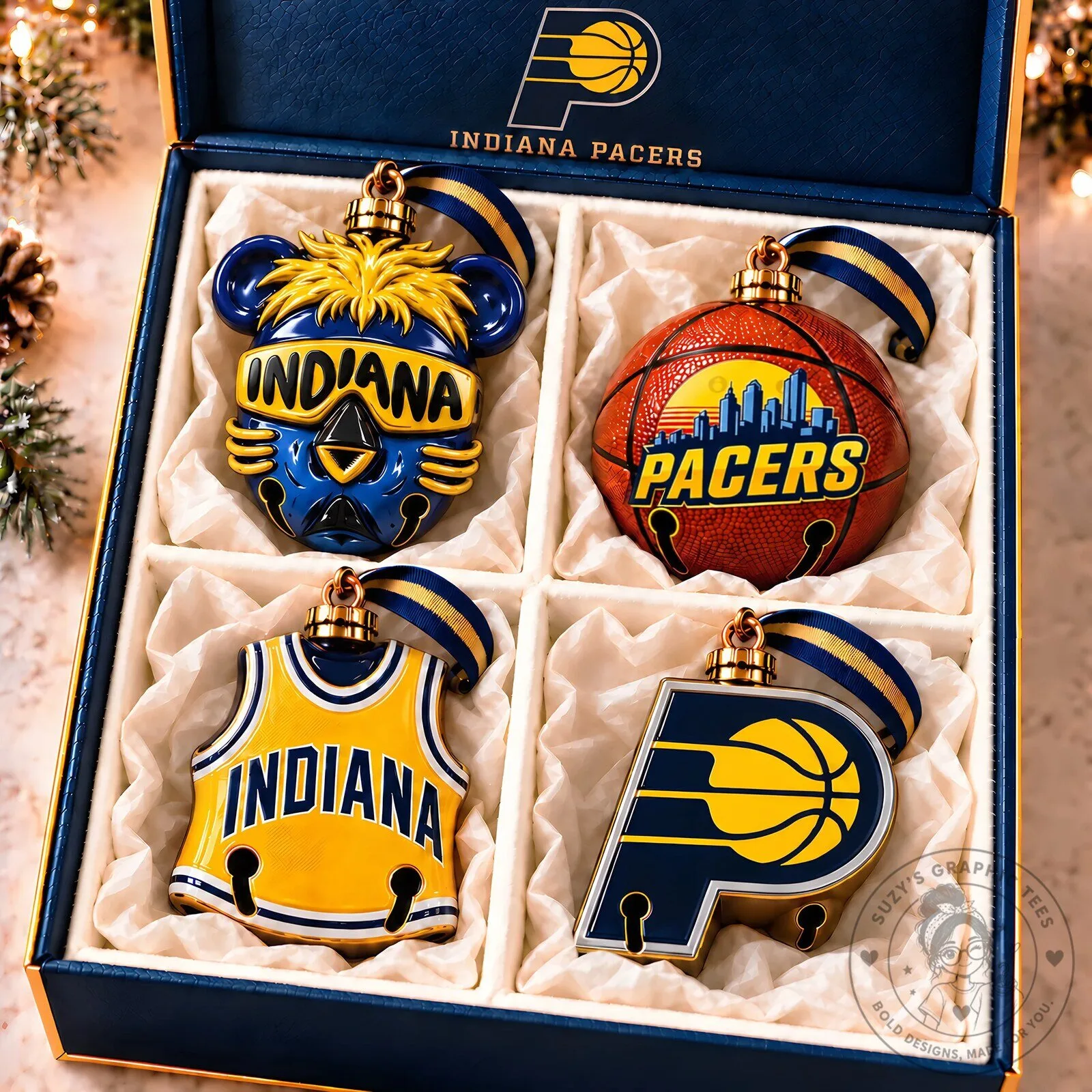 Indiana Pacers Basketball Team Christmas Tree Bell Ornaments Set
