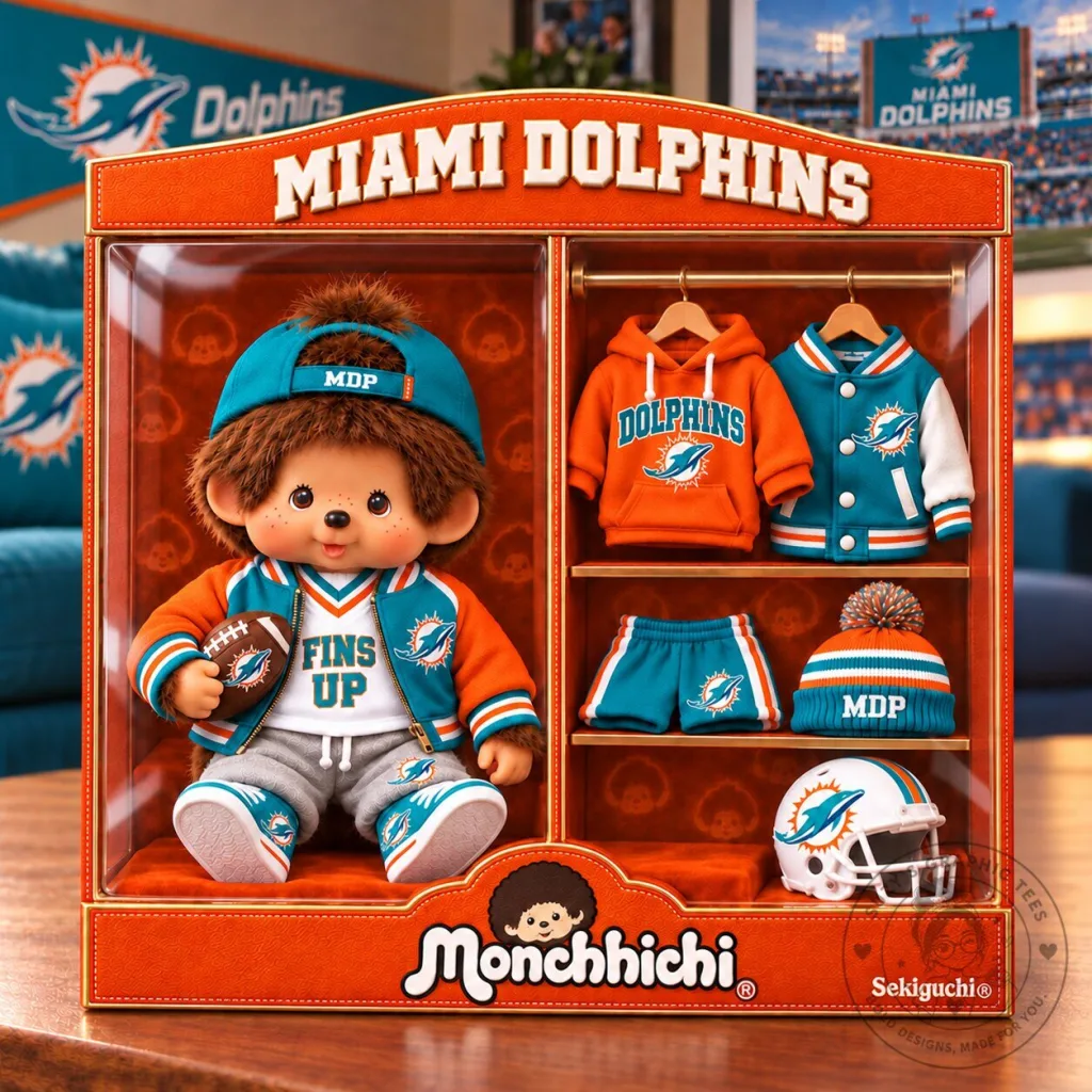 Miami Dolphins Monchhichi Collectible Doll with Team Apparel and Accessories Miami Dolphins Monchhichi Collectible Doll with Team Apparel and Accessories