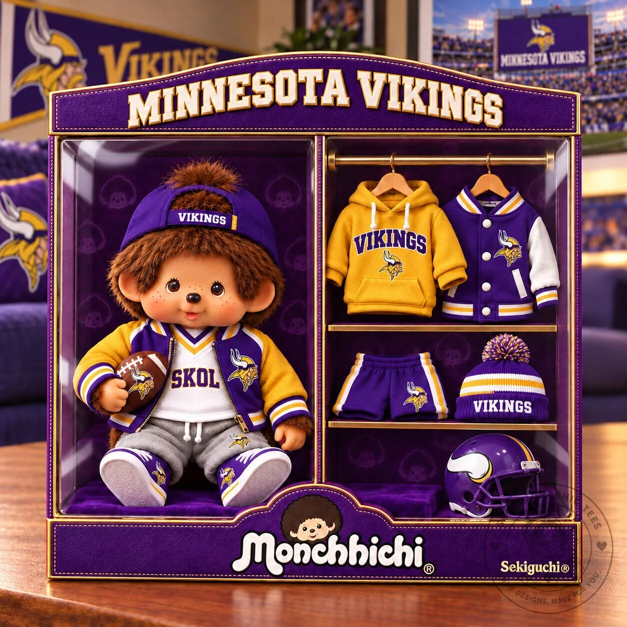Minnesota Vikings Monchhichi Doll Collectible Figure with Team Apparel Set
