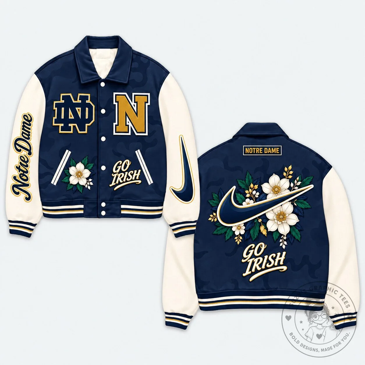 Notre Dame Fighting Irish Floral Embroidered Varsity Jacket 3 Notre Dame Fighting Irish Floral Embroidered Varsity Jacket