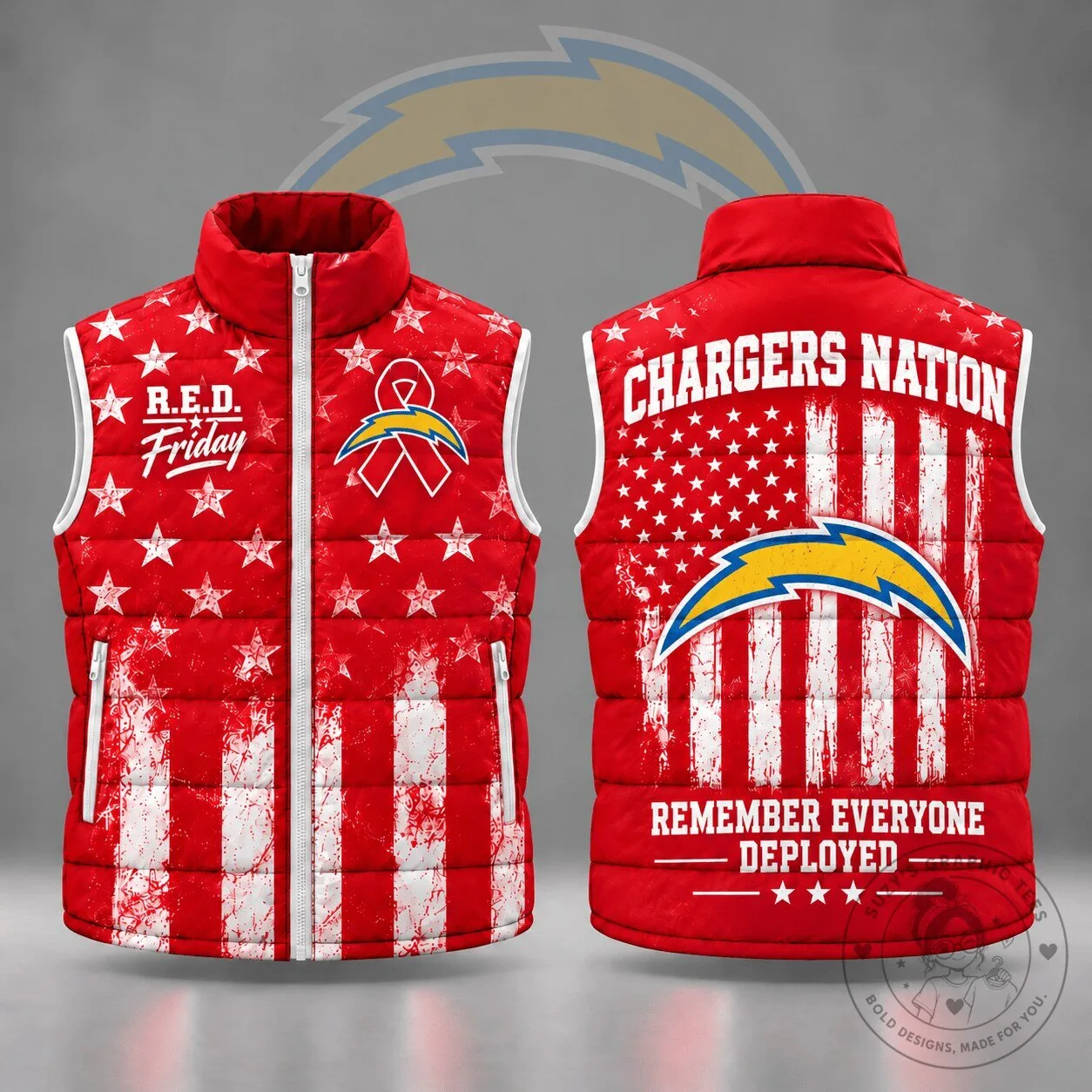 Los Angeles Chargers Remember Everyone Deployed R.E.D. Friday Puffer Vest
