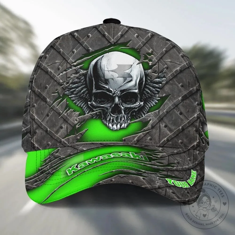 Kawasaki Motorcycle Skull Wings Graphic Cap Hat