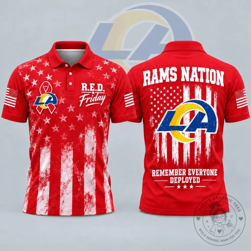 Los Angeles Rams R.E.D. Friday Remember Everyone Deployed Patriotic Polo Shirt Los Angeles Rams R.E.D. Friday Remember Everyone Deployed Patriotic Polo Shirt