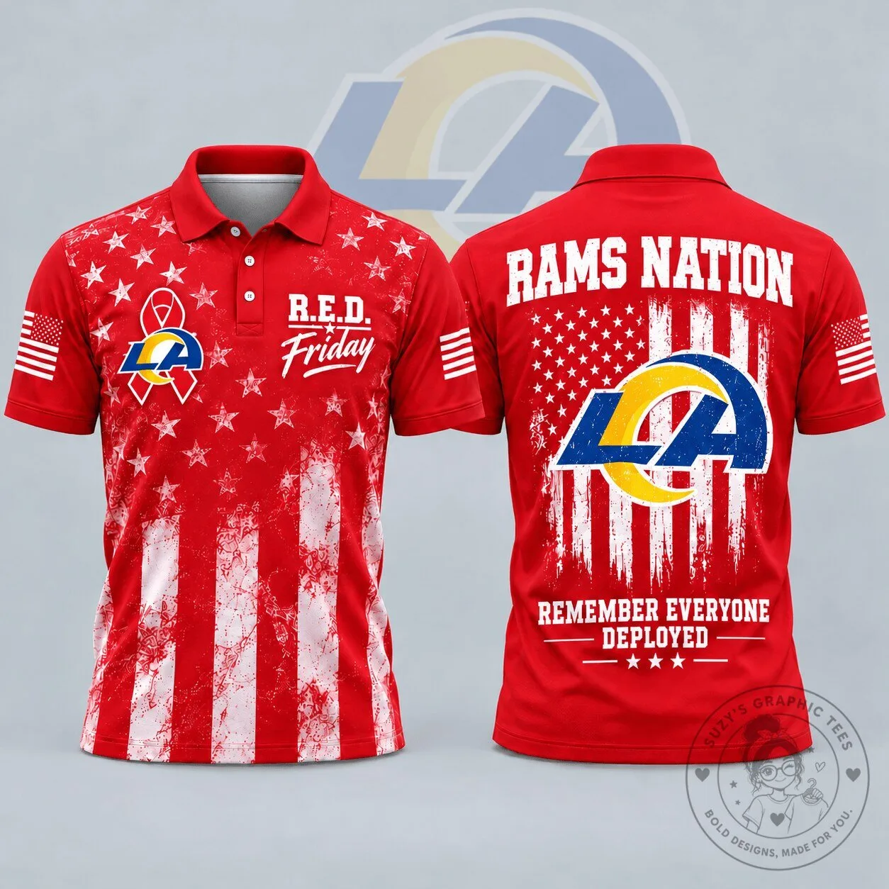 Los Angeles Rams R.E.D. Friday Remember Everyone Deployed Patriotic Polo Shirt