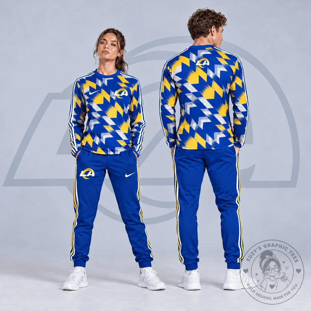 Los Angeles Rams Abstract Zigzag Camouflage Pattern Long Sleeve Crewneck Sweatshirt